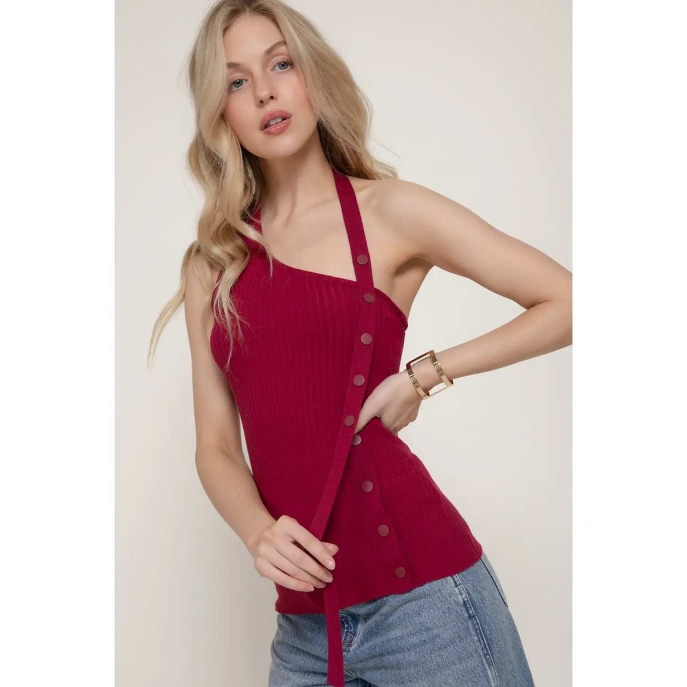 Y2K Indie Sleaze 90s Minimalist Red Halter Top Model Off Duty Going Out Medium
